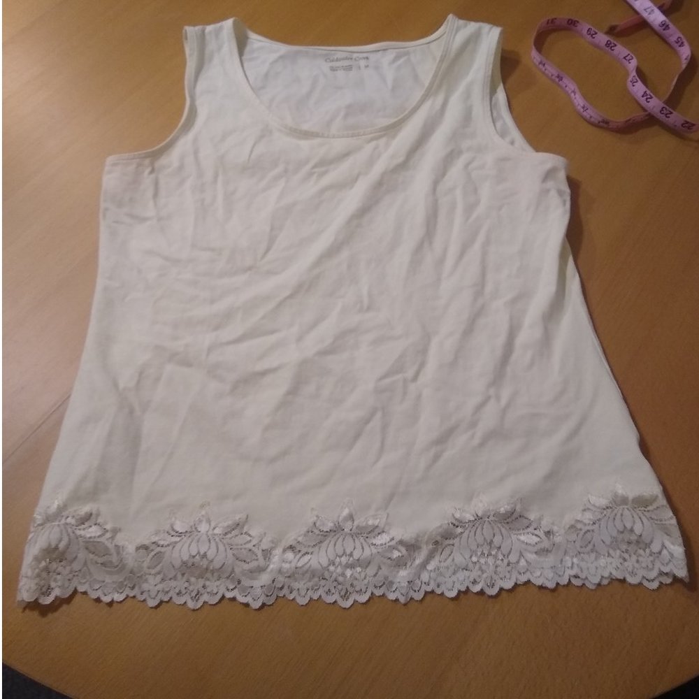 Coldwater Creek White Tank Lace Trim M EUC
